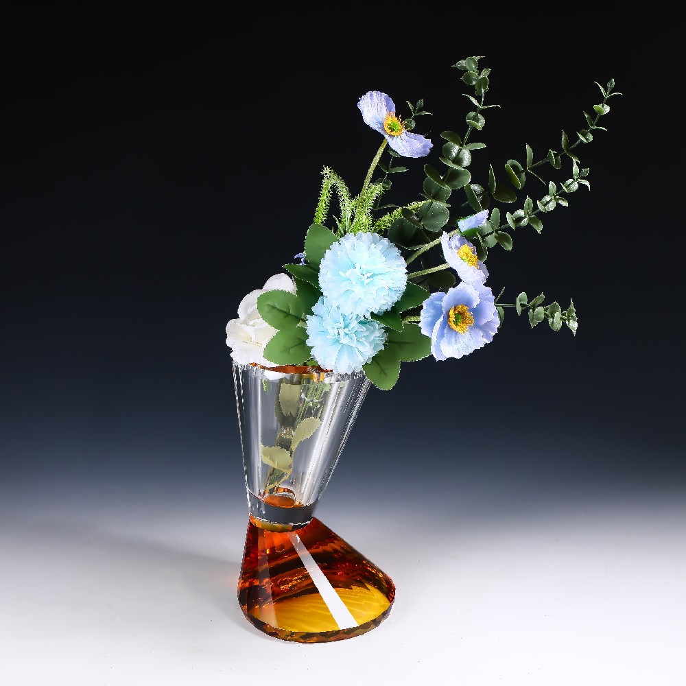 权达轻奢水晶流菱花瓶客厅书桌装饰